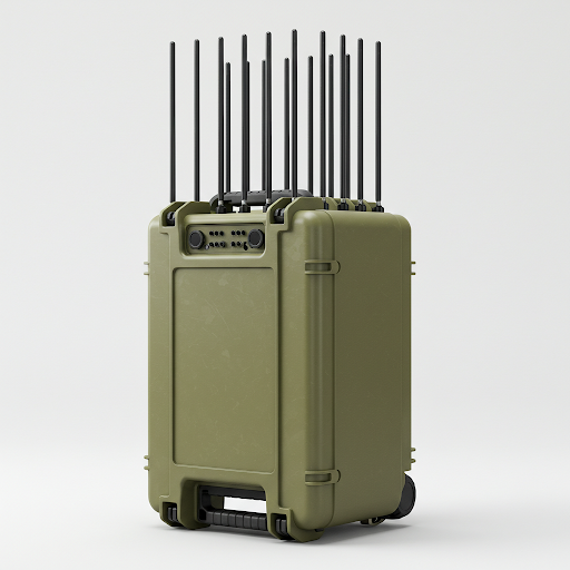 Profesjonalny, 12-kanałowy zagłuszacz taktyczny. Jammer telefonów GSM, lokalizatorów GPS, sygnałów 5G, 4G LTE, WiFi, Bluetooth, zdalnego sterowania, dronów.